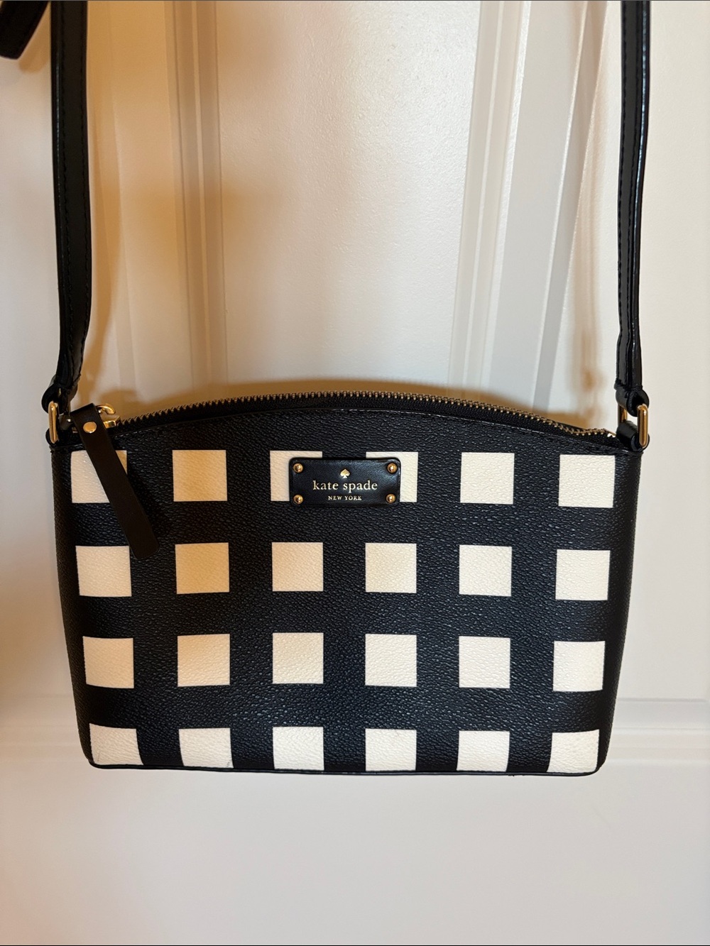 kate spade Black and White Gingham-Style Crossbody